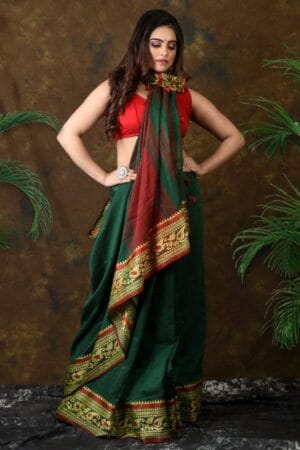 Premium Quality Green Begumpuri Cotton Saree With Kalka Design