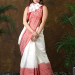 Premium Quality White and Red Begumpuri Cotton Saree With Running Blouse Piece
