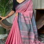 Premium Quality Baby Pink Pure Cotton Saree With Beautiful Design