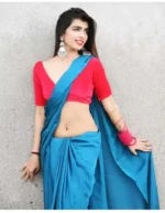 Premium Quality Stylish Sky Blue Plain Cotton Saree(Model Blouse not included)