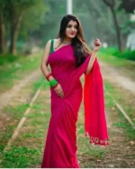 Premium Quality Stylish Pink Plain Cotton Saree(Model Blouse not included)