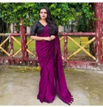 Premium Quality Stylish Purple Plain Cotton Saree(Model Blouse not included)