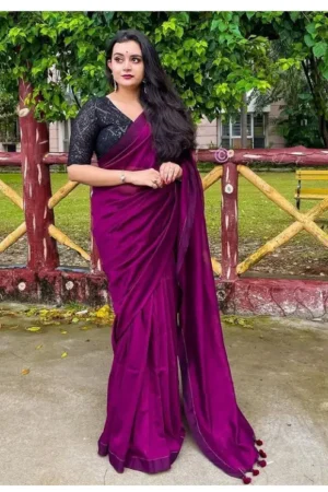Premium Quality Stylish Purple Plain Cotton Saree(Model Blouse not included)