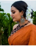 Premium Quality Stylish Orange Plain Cotton Saree(Model Blouse not included)