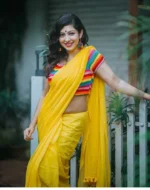 Premium Quality Stylish Yellow Plain Cotton Saree(Model Blouse not included)