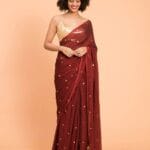 Premium Quality Maroon Sequence 120 Count Mul Cotton Saree