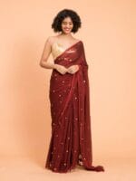 Premium Quality Maroon Sequence Cotton Saree