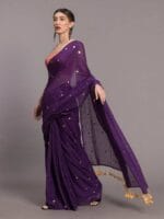 Premium Quality Violet Sequence Cotton Saree