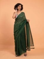 Premium Quality Green Cotton Saree With Zari