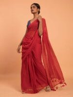 Premium Quality Red Cotton Saree With Zari