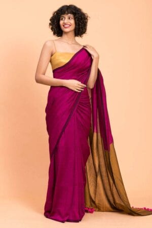 Premium Quality Pink and Yellow Cotton Saree