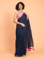 Premium Quality Blue Cotton Saree and Pallu With Border