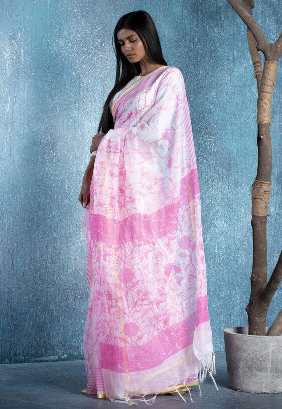 pink on white printed blended cotton saree 618fa375246a3 1636803445