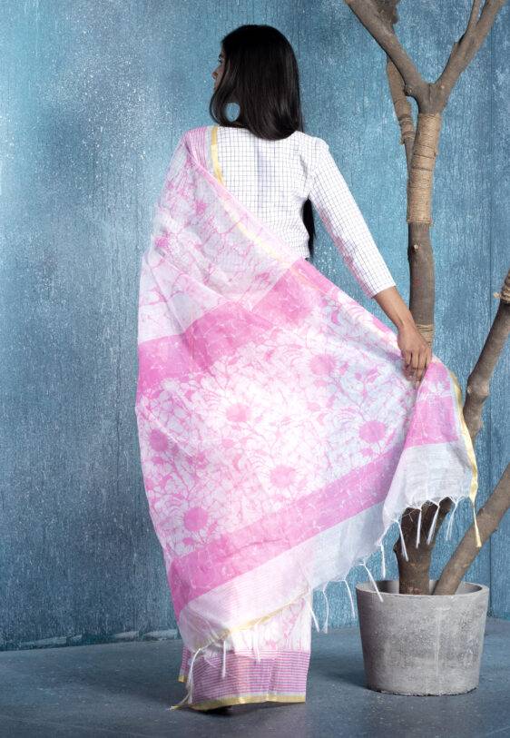pink on white printed blended cotton saree 618fa37567dfd 1636803445
