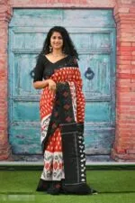 Premium Quality Red and Black Traditional Malmal Cotton Saree
