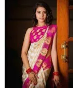 Premium Quality White and Pink Kanjivaram Silk Saree