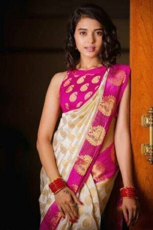 Premium Quality White and Pink Kanjivaram Silk Saree