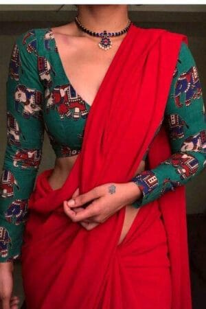 Premium Quality Traditional Hot Red Cotton Silk Saree Blouse not included