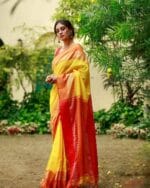 Premium Quality Traditional Yellow and Red Cotton Saree