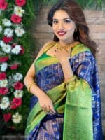 Premium Quality Green and Blue Banarashi Silk Saree