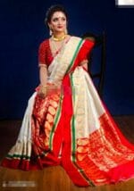 Premium Quality White and Red Kanjivaram Silk Saree