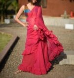 Handloom Pink Ruffle Cotton Saree