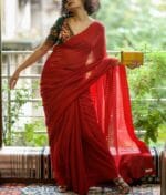 Handloom Maroon Ruffle Cotton Saree