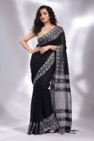 Premium Quality New Begumpuri Black Handloom Cotton Saree