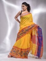 Premium Quality Begumpuri Yellow Handloom Pure Cotton Saree