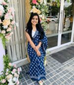 Premium Quality Blue Mulmul Cotton Saree