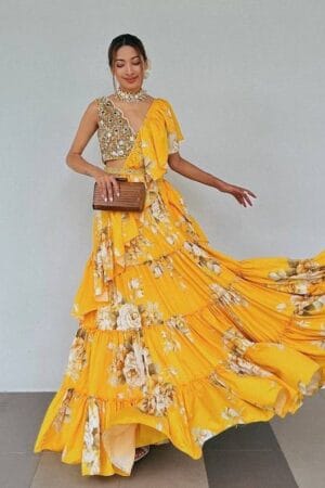 Premium Quality Yellow Ready to Wear Lahenga Saree