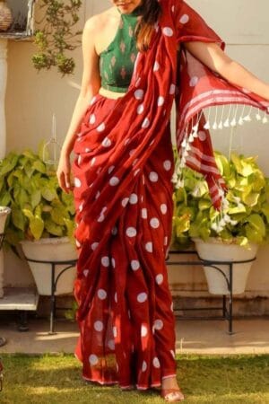 Premium Quality Polka Dot Handloom Soft Cotton Saree With Unstitched Blouse Pieced