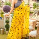 Premium Quality Black & Yellow Polka Dot Cotton Sarees