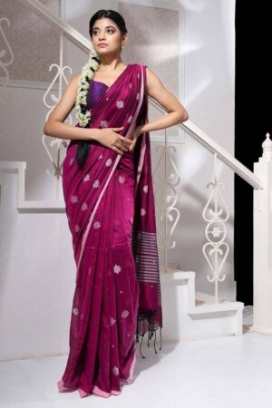 Primium Quality Sky Blue Colour Handloom Check Cotton Saree With Blouse Piece
