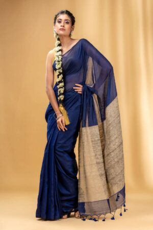 Premium Quality Blue Cotton Ghicha Saree