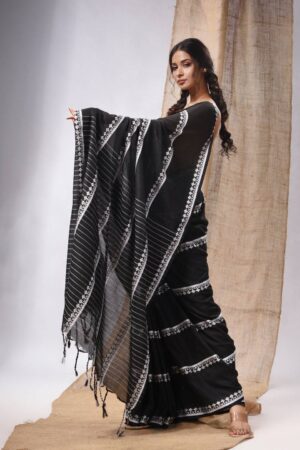 Premium Quality Black Cotton Handwoven Saree