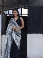 Premium Quality Tie Die Cotton Black Saree