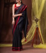 Premium Quality Black Colour Love Design Cotton Saree