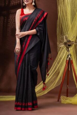 Premium Quality Black Colour Love Design Cotton Saree