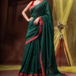 Premium Quality Green Colour Red Border Cotton Saree
