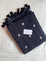 Premium Quality Traditional  Shiuli Phul Design Handloom Cotton Saree Unstitched Blouse piece