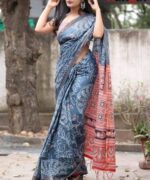 Premium Blue Mulmul Cotton Saree