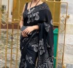Premium Black Mulmul Cotton Saree