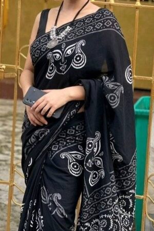Premium Black Mulmul Cotton Saree