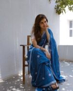 Misha Boutique Blue Begumpuri Mul Cotton Saree