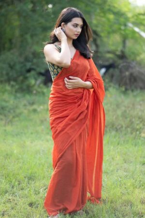 Misha Boutique Orange Mul Cotton Soft Saree