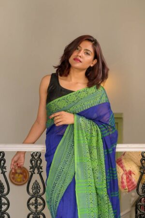 Premium Blue Mul Cotton Begumpuri Saree