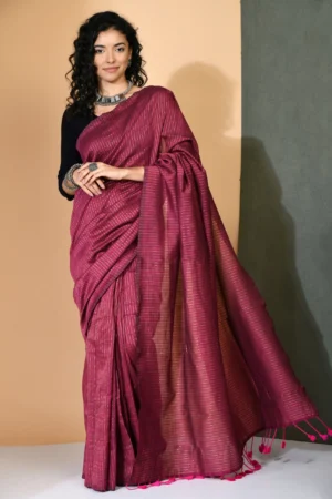 Misha Boutique Maroon Cotton Saree