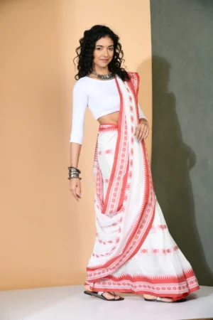 Misha Boutique White Khadi Cotton Saree