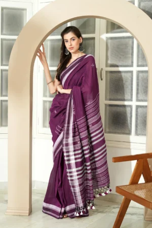 Misha Boutique Purple Khadi Cotton Saree